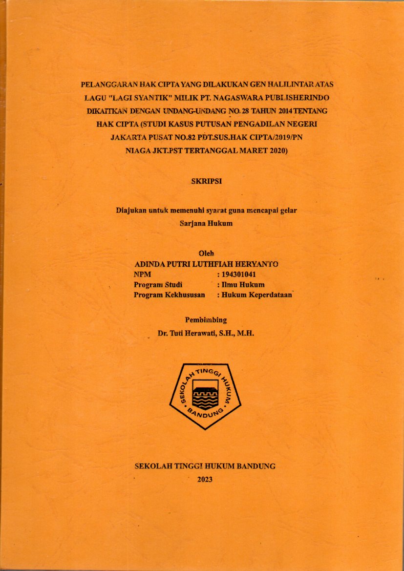 PELANGGARAN HAK CIPTA YANG DILAKUKAN GEN HALILINTAR ATAS
LAGU 